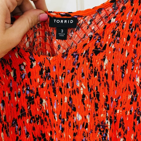 Torrid size XXL plus size Red Smocked flutter Sleeve Midi Cottage Animal Print - Picture 3 of 6